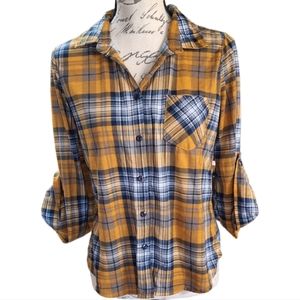 Women Plaid Flannel Long Sleeve Top Size M